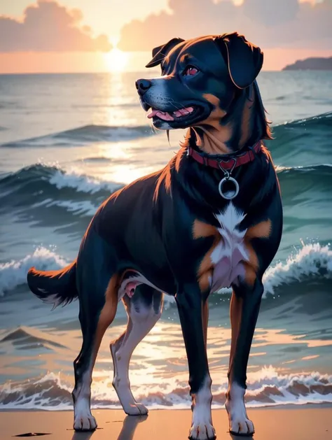 A ((Extreme Wide Shot of Bolognese Dog)), ocean as background