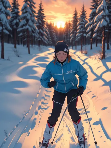 a Cowboy Shot of Cross-Country Skiing at dawn