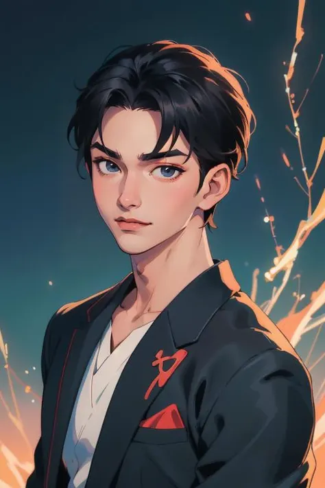 ((masterpiece)),(illustration),best quality,delicate details,refined rendering,((Menga style)),(((Toon style))),(portrait:1.41),8k,toon style,((Japan anime)),1boy,male focus,solo,handsome,portrait,thick eyebrows,black eyes,solid eyes,model,tall,thin,slim asian boy,(Fashion Menswear:1.35),(Fashion Men's Model Walking Show:1.35),Seductive Smile,Crop Top Haircut,global illuminations,shadow