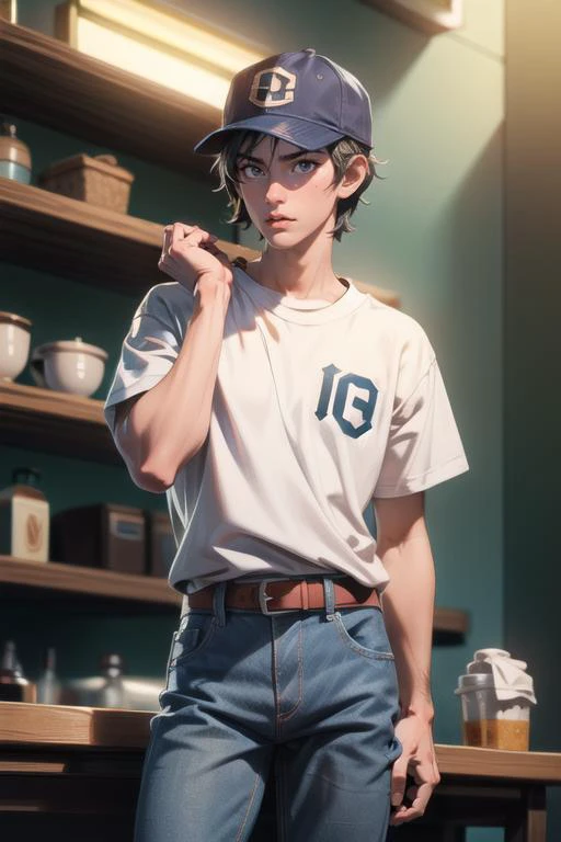 ((masterpiece)),((bestquality)),8k,high detailed,ultra-detailed,depth of field,extremely detailed CG unreal 8k,Anime style,Guido Daniele,<lora:add_detail:0.65>,
1boy,adult male,Slim body,handsome face,well-proportioned hands,Real Skin Texture,<lora:muscle_slider_v1:-0.257>,<lora:weight_slider_v2:-0.267>,
(portrait:1.15),[HMI lighting|Accent lighting|hard lighting|Rim lighting|Energy-efficient lighting],([holding heart|arms up|prone bone|Dreaming|Licking|Fighting|soaking feet|toilet use|Walking]),(Collegiate T-shirt,Skinny jeans,Jeans,Baseball cap,Satchel),Textured Menâs Haircut,[Laughing|Homu],