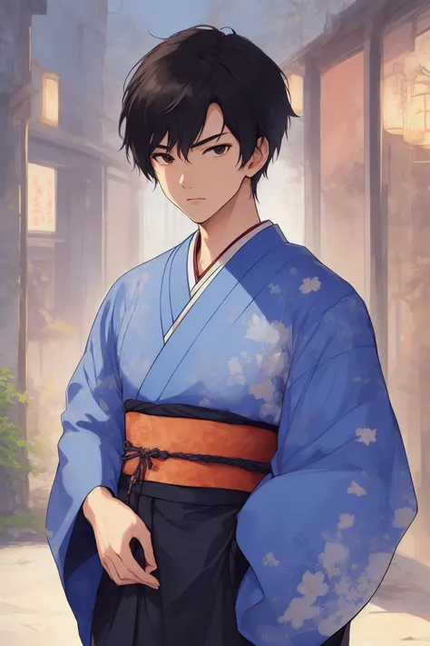 (masterpiece, best quality, ultra-detailed:1.33),(Japan anime style, Toon style:1.231),1boy,solo,Slim Asian boy,27-years-old male,handsome detailed face,solid eyes,black eyes,(Modest Cut, traditional japanese -style fusion of modern style clothing:1.25),([Specular lighting|Iridescent lighting|Warm light|Soft lighting|Energy-efficient lighting]:1.1),(Afraid:1.21),