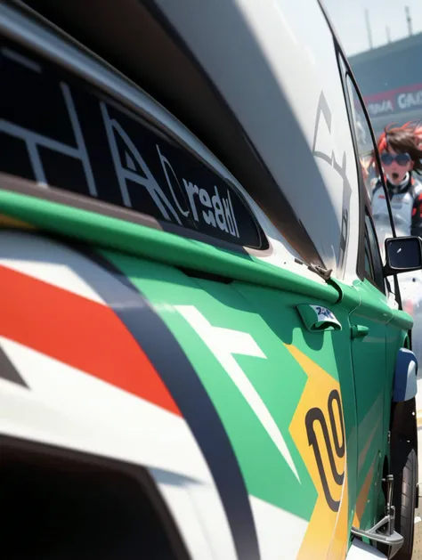 a Extreme Close Up of an exiting race of Touring car at morning