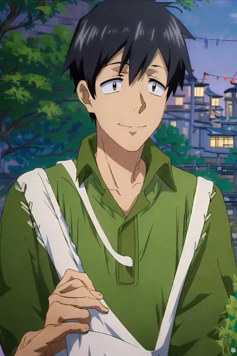 (((masterpiece, best quality,Kyoto Anime))),details,1boy,solo,portrait,27-years-old male,light smile,short_hair,black_hair,black_eyes,solid_eyes,collared shirt,bag,outdoors,depth of field,<lora:add_detail:1>,mukohda,<lora:Mukohda V5:1>,