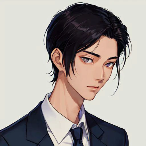 1boy,slim Asian boy,25-years-old male,tall,thin,handsome detailed face,detailed eyes,solid eyes,detailed hair,short hair,(blazer, collared shirt, necktie),simple background,(70s amime, portrait:1.5),