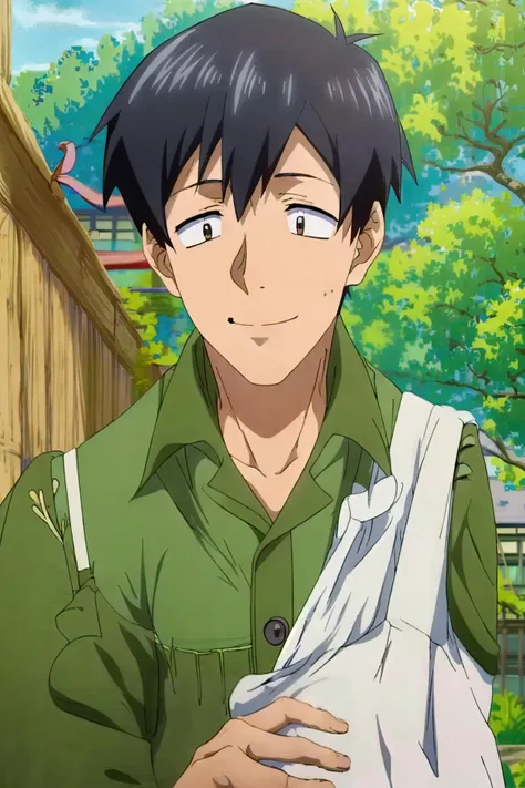 (((masterpiece, best quality,Kyoto Anime))),details,1boy,solo,portrait,27-years-old male,light smile,short_hair,black_hair,black_eyes,solid_eyes,collared shirt,bag,outdoors,depth of field,<lora:add_detail:1>,mukohda,<lora:Mukohda V5:1>,
