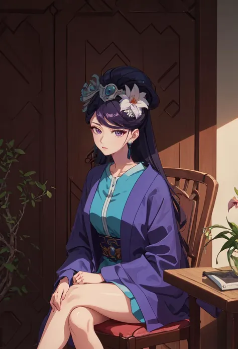 (safe:1.10), best quality, masterpiece, highres, solo, (lihua_theapothecarydiaries:1.10), sitting, sitting on chair, chair, cowboy shot, looking at viewer, anime_style, 23 <lora:lihua_theapothecarydiaries:0.80>
