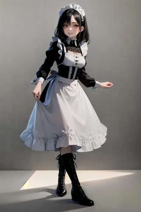 (masterpiece, 4k ,ultra detailed:1.2),(beautiful face:1.2),(anime:1.2),illustration,
(solo:1.2),
(teasing smile:1),
(looking at viewer:1.4),fullbody,(hip level shot:1.2),
(jump:1.2),(supermodel:1.4),
(simple background:1.4),
(gothic maid,maid apron,long sleeve,long skirt,boots:1.4),(lace trim,frilled:1.6),
(black hair),(medium length hair),
(wide_hips:1),(milf,mature,35 years old:1.2),
<lora:hipoly3DModelLora_v20:0.2>,
<lora:Cnbeauty4_v1:0.4>,