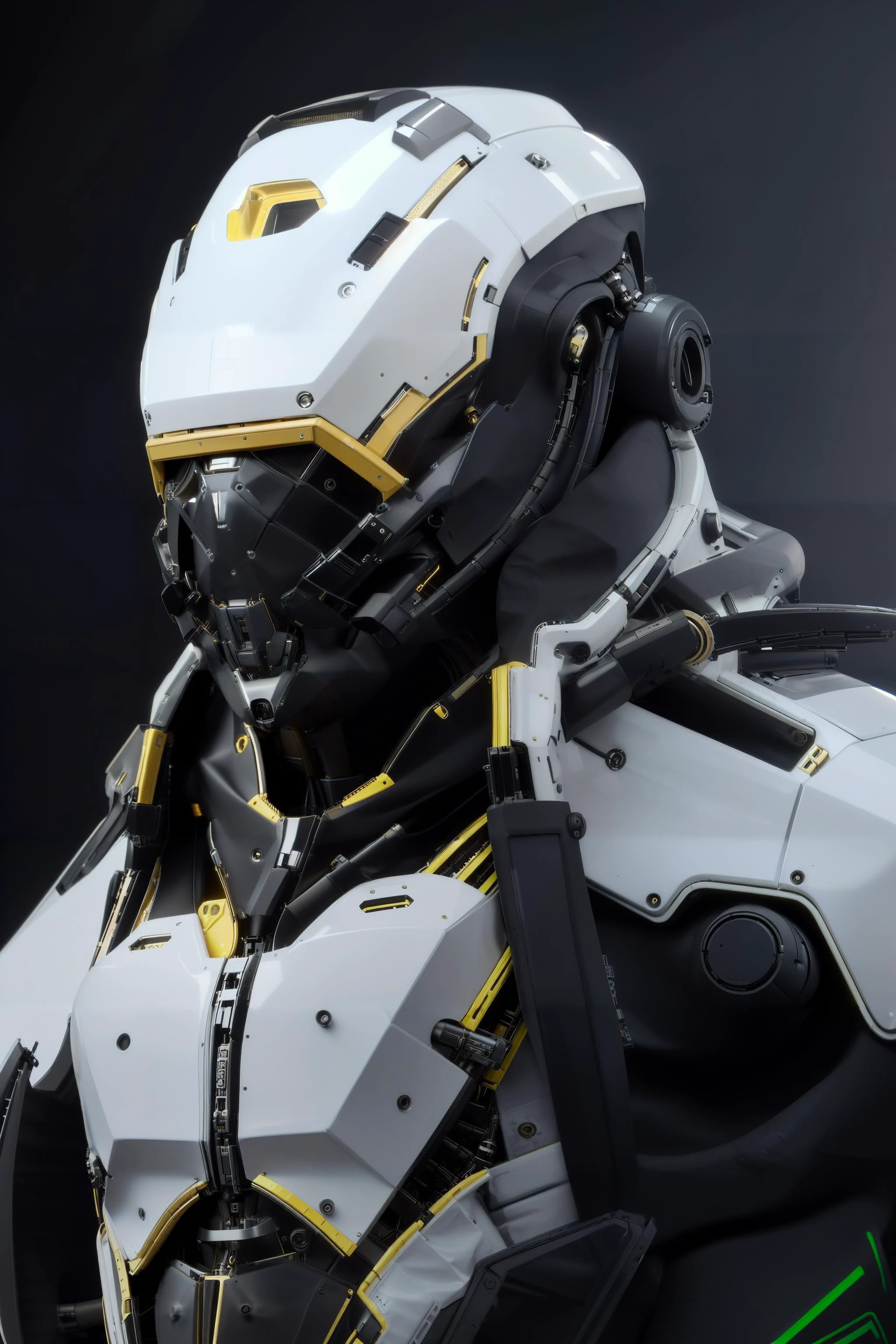 NOUSR ROBOT:1.1, FULL BODY:1.6 (A black and gold, humanoid bounty hunter, clad in a reinforced exoskeleton and adaptive techwear, stalking their prey through the dark, neon-lit alleyways of a cyberpunk city), <lora:mshn:0.45> (mshn robot:0.55, mshn:0.25), <hypernet:dr0ne:0.85> (subdivision, cyber muscle, angular design, mechanical, carbon-fiber, high-tech, pistons, robotic frame, metal joints, rubber cables), <hypernet:LuisapSciFiHard:0.25> (scifi, hard surface, armor, metal bolts, robotic, industrial, structures, sub-d), <lora:urbanSamuraiClothing:0.55> (urbansamurai, techwear), <lora:hipoly3DModelLora:0.35> (CGI, 3D, realistic), <lora:cyberhelmetWearable:0.35> a cyborg in a cyberhelmet head