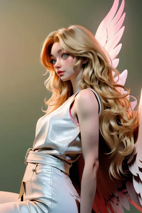 ((masterpiece, high quality, best quality, 8k, wallpaper, fine lineart, highly detailed, absurdres)),girl,1girl,Green eyes,blonde hair,curly hair,angels,priests,high_heels,buttock,<lora:3DMM_V12:0.8>,<lora:hipoly_3dcg_v7-epoch-000012:1>,one girl,