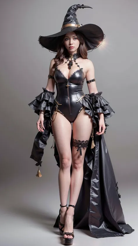 girl,photorealistic,best quality, ultra high res,extremely detailed eyes and face,full body,cosplay,witch,long legs,
