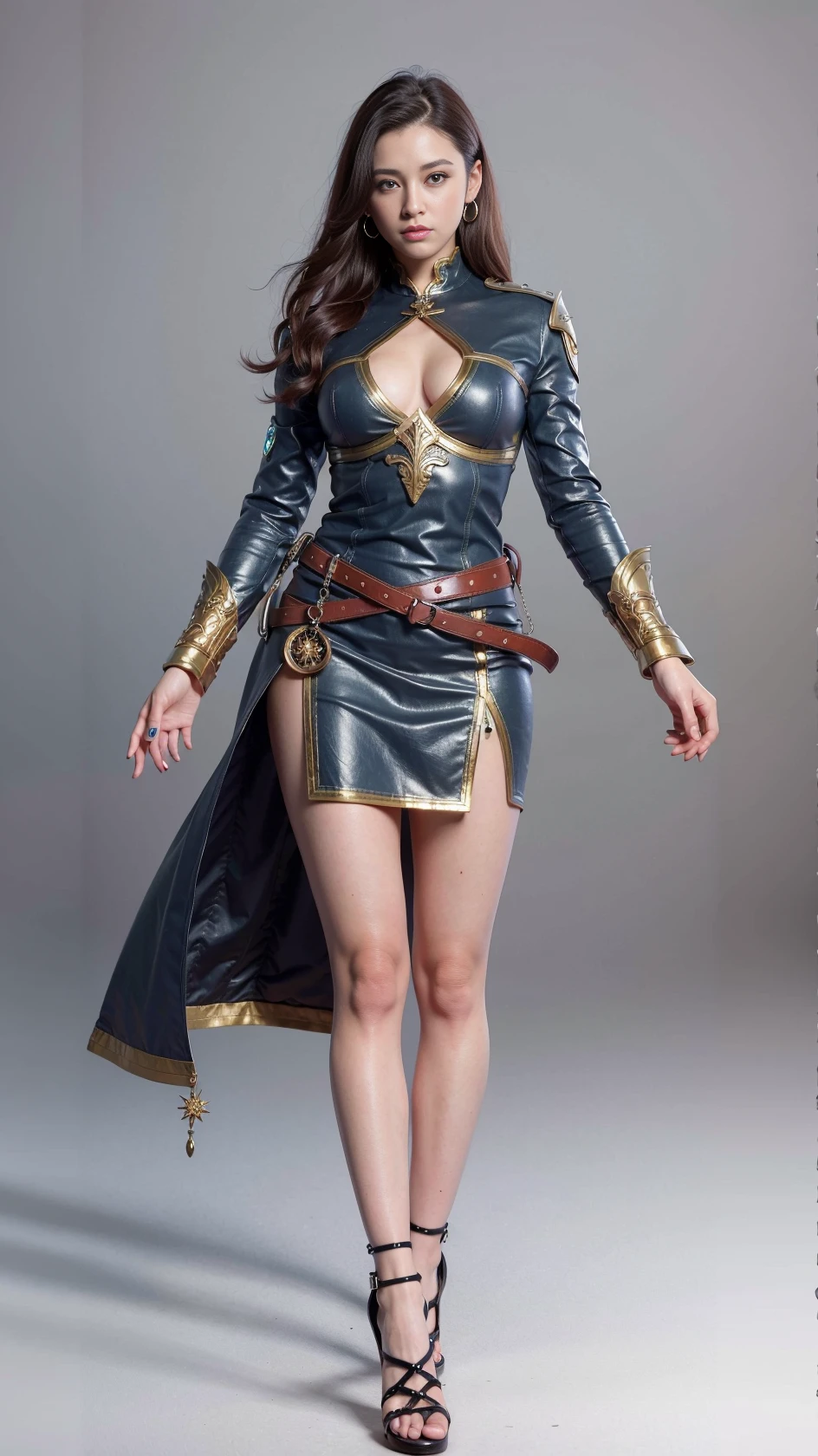 girl,photorealistic,best quality, ultra high res,extremely detailed eyes and face,full body,cosplay,Swordsman,long legs,