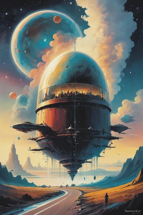 retro 1970s fantasy painting, comic book style, a Ethereal,epic fantasy arcology beyond the beginning of the universe, masterpiece, by Daniel Dociu<lora:EnvyStarlightRetro02:1.25>