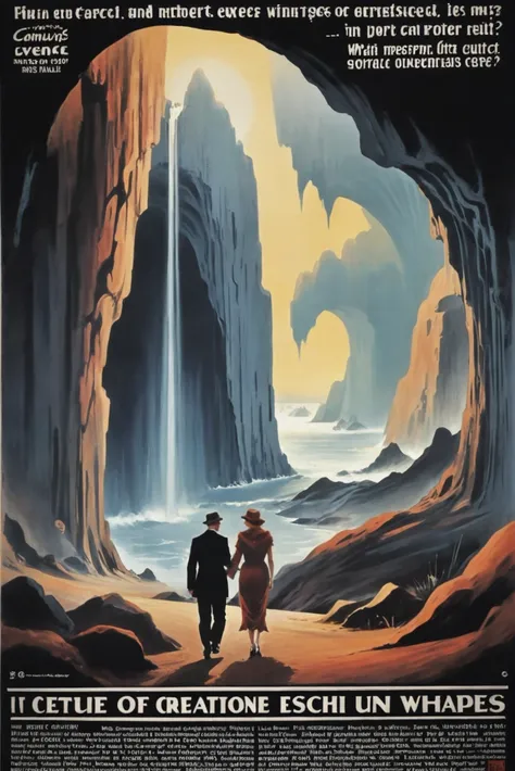 retro 1930s poster, Cave of Echoing Whispers<lora:EnvyStarlightRetro02:1.25>