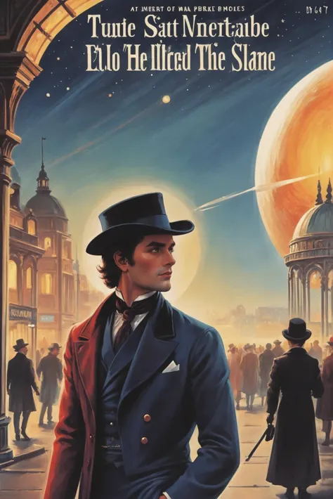 retro 1980s victorian romance book cover, comic book style, morning, architecture, "at the Bokeh indescribable Gas giant"<lora:EnvyStarlightRetro02:1.25>