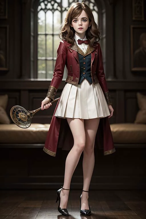 Emma Watson as Hermione Granger in Harry Potter, mature 35 years old, high heels, sexy, hot, casting a spell, bushy brown hair and brown eyes, long hair, harry potter movies style, ((detailed facial features)),(detailed face:1.2) (freckles:1.1)(cute beautiful face:1.3)(((full body))), (hogwarts on background), ((((cinematic look)))), soothing tones,intricate scene, insane details, intricate details, hyperdetailed, low contrast, soft cinematic light, dim colors, exposure blend, hdr, faded, slate atmosphere, WB studio, Intricate, High Detail, Sharp focus,