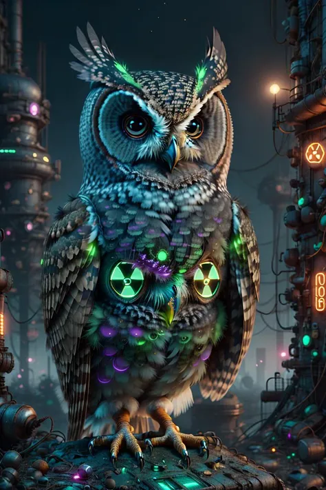 <lora:nuclearpunk-style-darquelilly-v1:1> nuclearpunk, owl