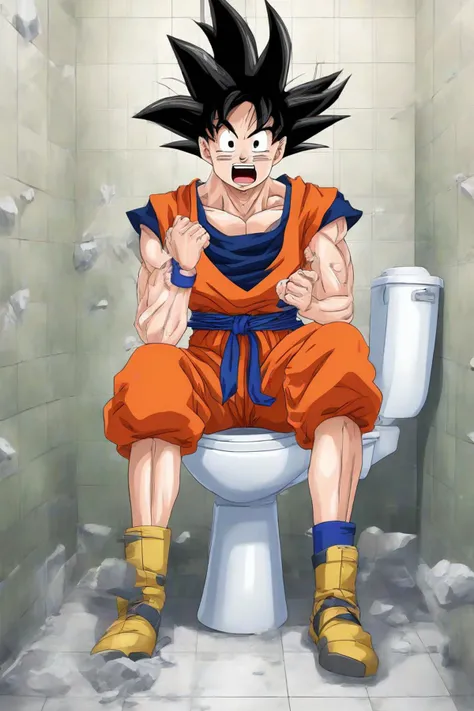 <lora:PE_SonGoku:0.8> PESonGoku, Anime,
(Sitting on Toilet), in extreme pain , screaming