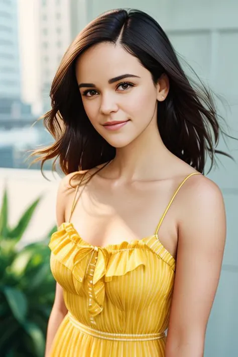 MelissaFumero1, hyper realistic photograph, detailed face, film grain, Kodak portra 800, f1.8, body, sundress