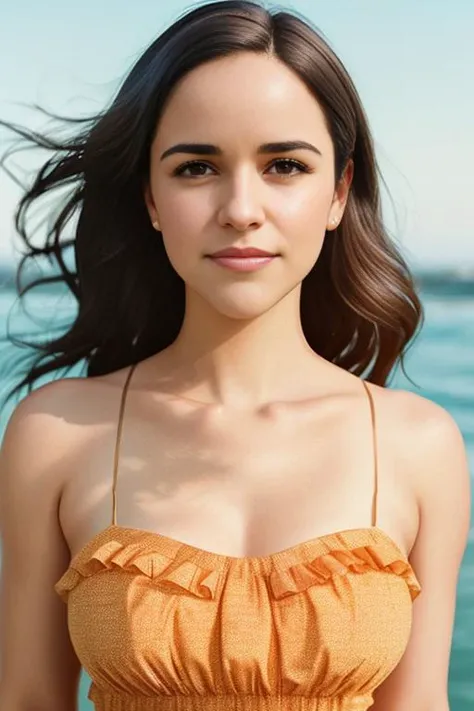 MelissaFumero1, hyper realistic photograph, detailed face, film grain, Kodak portra 800, f1.8, body, sundress