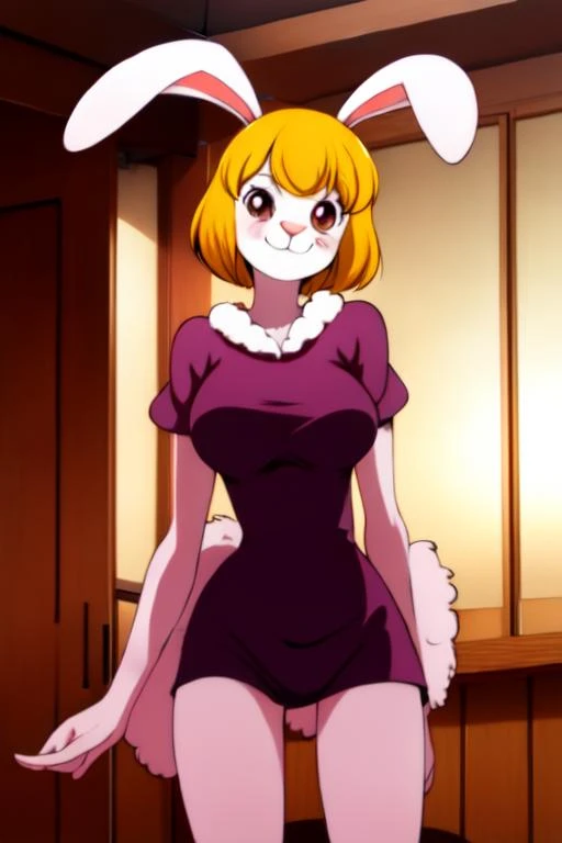 masterpiece, best quality, BREAK, <lora:CarrotOP:1.0> , carrotop, blonde hair, animal ears, rabbit ears, rabbit girl, 1girl, furry, furry female, short hair, solo, tail, rabbit tail, smile, animal nose, red eyes, body fur, brown eyes