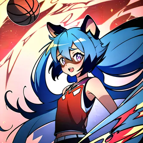 <lora:Michiru-LoRA:1> (michiru_kagemori:1.0), michiru, furry, anthro, <lora:GenshinSplash-V3:1> splash screen, (swirling background:1.3) purple_theme, basketball_uniform
