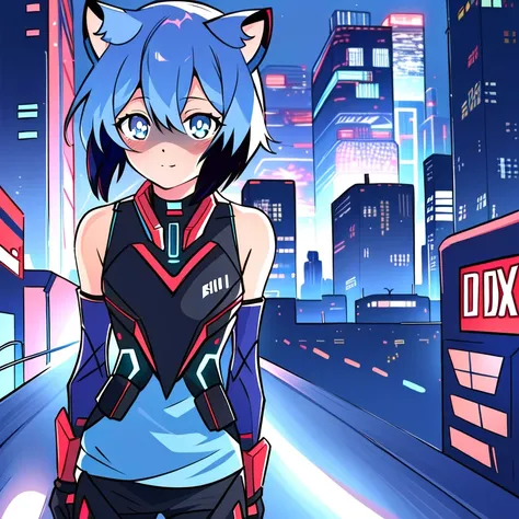 <lora:Michiru-LoRA:1> michiru_kagemori, michiru, furry, anthro, (facial_mark:0.5), black_hair, 1girl, exoskeleton, (futuristic:1.3), (cyberpunk:1.3), bare_shoulders