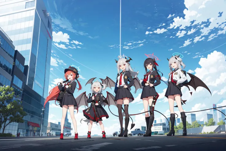 3girls, giantess art, highly detailed giantess shots, giantess, most detailed, perfect face, Two legs, Five fingers, A beautiful girl who is bigger than a skyscraper, Wearing rimless glasses, smile, huge breasts, magical girl dress, bow, magical girl, holding a magical wand, black pantyhose, stiletto heels, thunderbolt from a magical wand, Destroying cities, Under heavy attack, A very small big city, Miniature metropolis, Full body description, GTS, giga giantess, stomping city, crash city, tiny city, micro city, pantyhose feet, High resolution, highest quality, masterpiece,