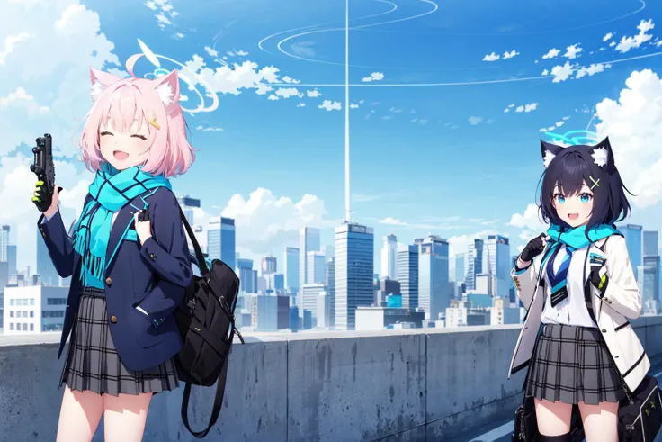 (masterpiece:1.2),best quality,PIXIV,blue archive,
shiroko (blue archive), hoshino (blue archive), multiple girls, nonomi (blue archive), animal ears, halo, 5girls, weapon, skirt, sig sauer, scarf, jacket, gun, assault rifle, school uniform, pink hair, necktie, outdoors, closed eyes, gloves, rifle, shirt, animal ear fluff, sitting, long hair, sky, hair ornament, socks, id card, black hair, blue eyes, plaid skirt, grey hair, bag, blue scarf, ahoge, cat ears, smile, short hair, open jacket, white shirt, plaid, school bag, open clothes, cross hair ornament, kneehighs, cloud, blue necktie, extra ears, pleated skirt, open mouth, twintails, blazer, blue jacket, mismatched pupils, wolf ears, long sleeves, fingerless gloves, shotgun, striped scarf, collared shirt, black gloves, cityscape, day, shirt tucked in, city, bangs, blue sky, fang
<lora:blue archive-000018:0.8>,