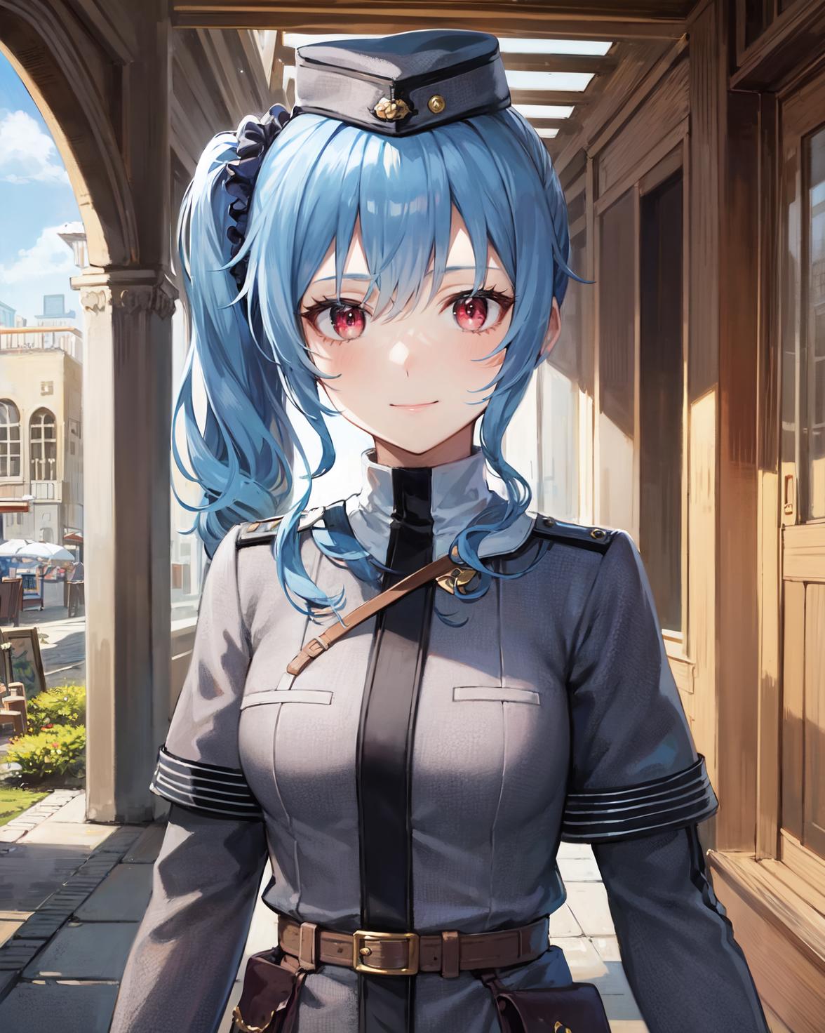 Anime girl in uniform standing in front of a building - SeaArt AI