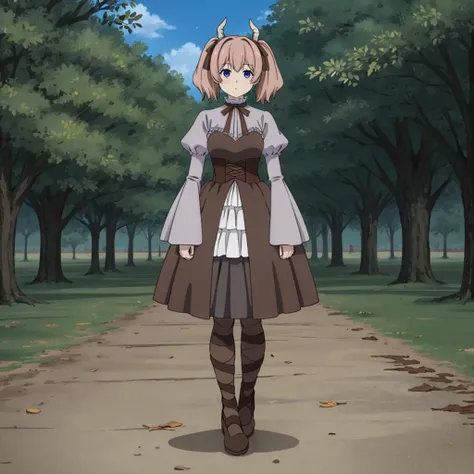 <lora:Linie001:0.7>,
Linie,1girl,
dress,brown ribbon,frills,corset,wide sleeves,sleeves past wrists,
pantyhose,brown footwear,
full body,standing,nature,