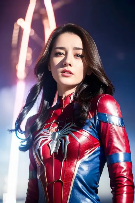 <lora:betterCuteAsian03:0.3>, (wearing spiderwoman_cosplay_outfit:1.1), in front of a sky, (red and blue outfit:1.3),
good hand,4k, high-res, masterpiece, best quality, head:1.3,((Hasselblad photography)), finely detailed skin, sharp focus, (cinematic lighting), night, soft lighting, dynamic angle, [:(detailed face:1.2):0.2], medium breasts, outside, <lora:spiderwoman_cosplay_outfit:0.4>, <lora:dilrabaDilmurat_v1:0.8>,(dilraba:1.4),sexy, soft lighting,nsfw, thin face,slim body, (extremely detailed 8k wallpaper),(8k, RAW photo, HDR, absurdres:1.2,best quality, masterpiece:1.2), (realistic, photo-realistic:1.37),best quality, realistic, photorealistic,ultra detailed,extremely detailed face,