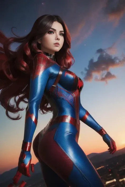 <lora:betterCuteAsian03:0.3>, (wearing spiderwoman_cosplay_outfit:1.1), in front of a sky, (red and blue outfit:1.3),
good hand,4k, high-res, masterpiece, best quality, head:1.3,((Hasselblad photography)), finely detailed skin, sharp focus, (cinematic lighting), night, soft lighting, dynamic angle, [:(detailed face:1.2):0.2], medium breasts, outside, <lora:spiderwoman_cosplay_outfit:0.4>