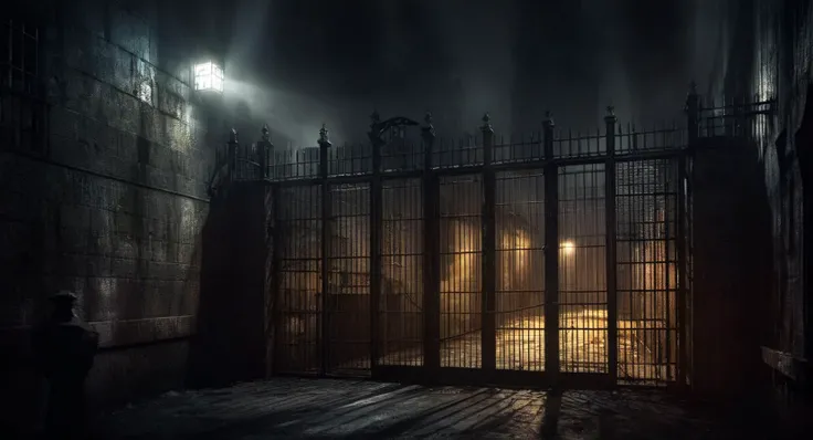 Dark Fantasy Art of  <lora:Gotham City:1.2>
Gotham City Gotham State Penitentiary a prison at night with a search light, dark, moody, dark fantasy style