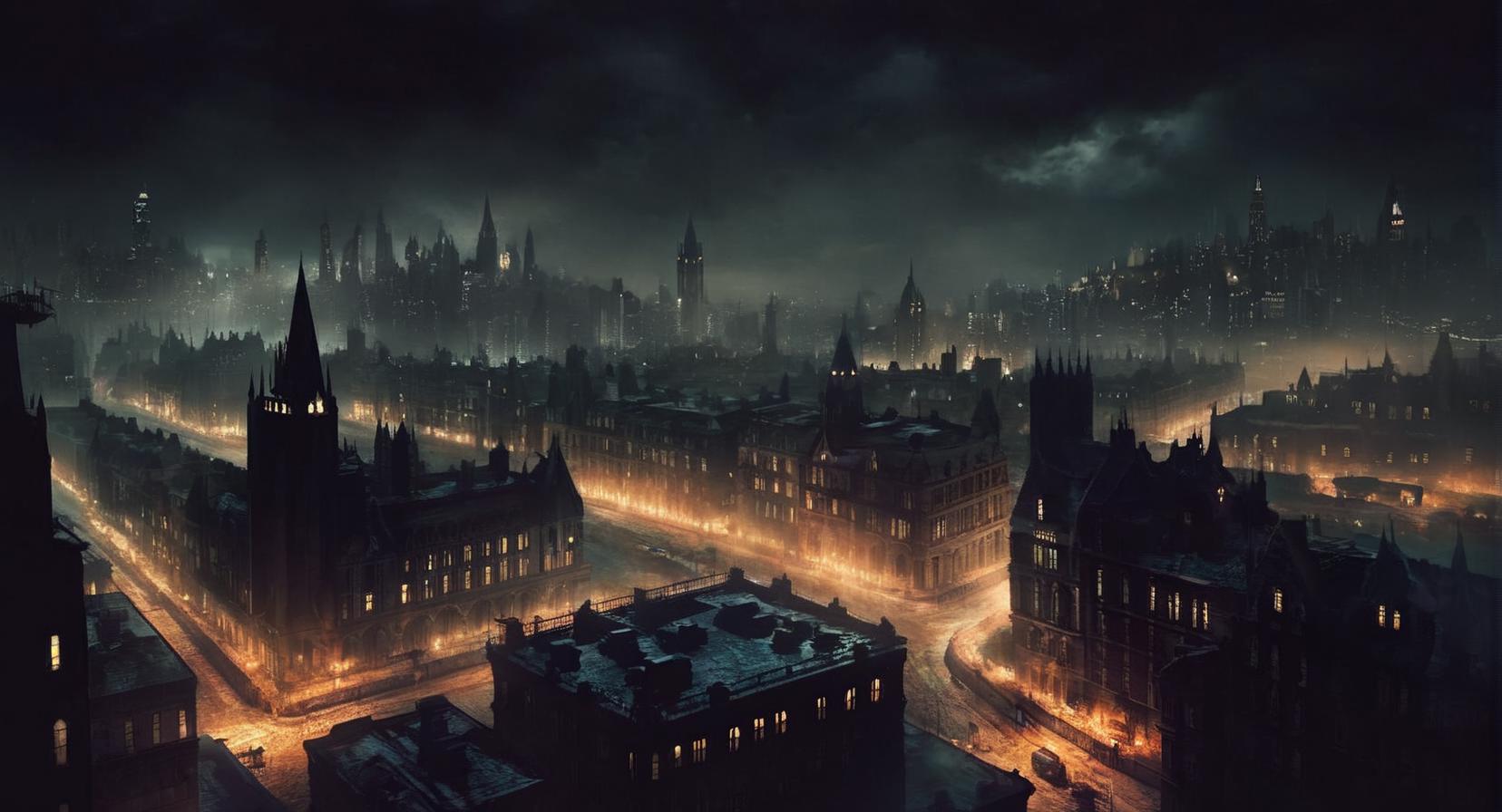 A view of a city at night with a clock tower - SeaArt AI