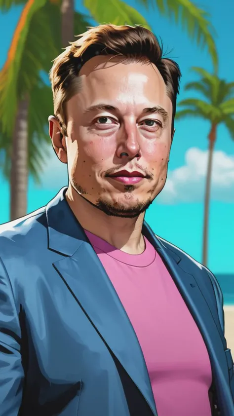 a portrait of elon musk, gta vice city style