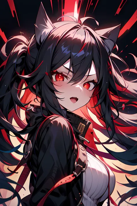 1girl, black long hair, red eyes, cat ears <lora:PSYCHOPHONKY:1> psychophonky