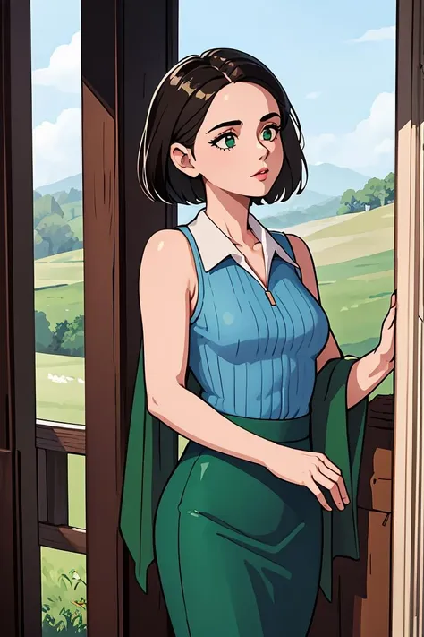 (masterpiece, best quality), 1girl, <lora:ellone-nvwls-v1:1> ellone, blue shirt, sleeveless, green shawl, white skirt