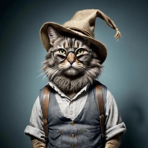 a ironic hippster cat, beard, looking like a hobo