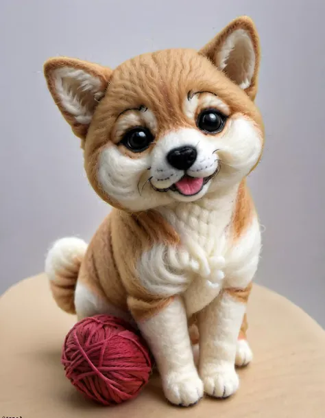 w00len <lora:WoolifySDXLv1:1.2>, a photorealistic close up picture of a cute Shiba Inu dog made out of wool and yarn, yarn, (highly detailed:1.0),(masterpiece, best quality, realistic, detailed:1.1)