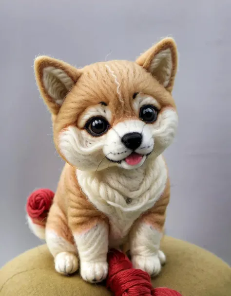 w00len <lora:WoolifySDXLv1:1.2>, a photorealistic close up picture of a cute Shiba Inu dog made out of wool and yarn, yarn, (highly detailed:1.0),(masterpiece, best quality, realistic, detailed:1.1)