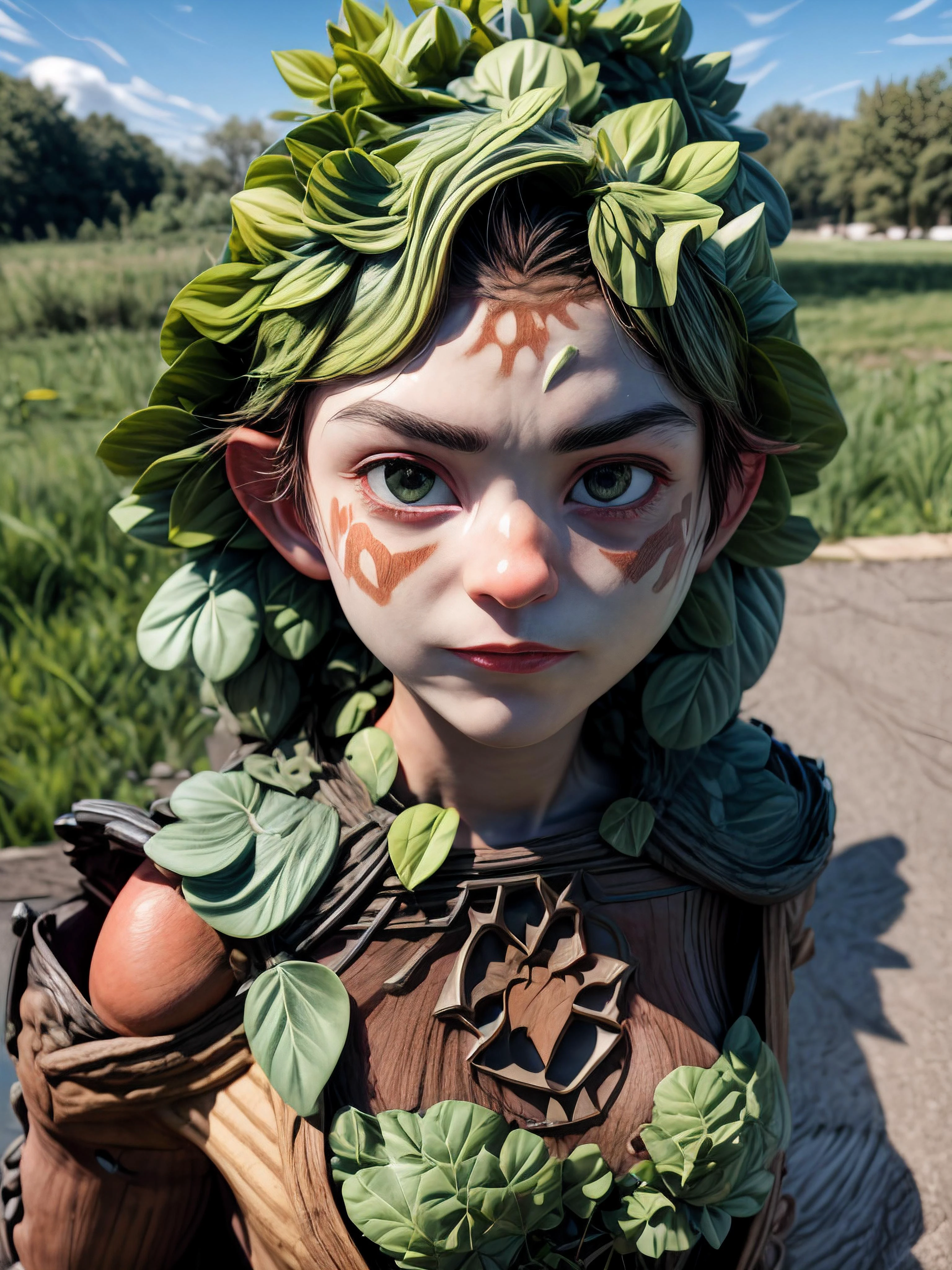 long shot scenic professional photograph of (1girl,(ornate fantasy marked skin:1.6)), (ornate:1.3) epic breasts, (ornately engraved embossed:1.4) (polished:0.4) (wooden skin:1.2),( sprouting leaves, small twigs:0.3), dewy skin, sweaty skin, (nice floral hair:0.6), stoic guardian pose, (Spriggan druid priestess:1.1), full body, light green eyes, pink lips, water magic, wooden jewellery, <lora:xl_yamer_style-2.0:1> <lora:theTalosProject_v11:1> <lora:babes_20:0.6> <lora:add_detail:2> <lora:SDS_Particle_Flow:0.2> SDS_Particle_Flow <lora:tranzp-sdxl:0.8> tranzp <lora:age_slider_v2:-2> <lora:breastsizeslideroffset:-0.8> <lora:watce-sdxl:0.7> watce <lora:Spriggan:1>, druids grove, <lora:Loraeyes_V1:0.3> loraeyes, <lora:zoom_slider_v1:-6>, RAW candid cinema, 16mm, color graded portra 400 film, remarkable color, ultra realistic, textured skin, remarkable detailed pupils, realistic dull skin noise, visible skin detail, skin fuzz, dry skin, shot with cinematic camera, perfect viewpoint, highly detailed, wide-angle lens, hyper realistic, with dramatic sky, polarizing filter, natural lighting, vivid colors, everything in sharp focus, HDR, UHD, 64K