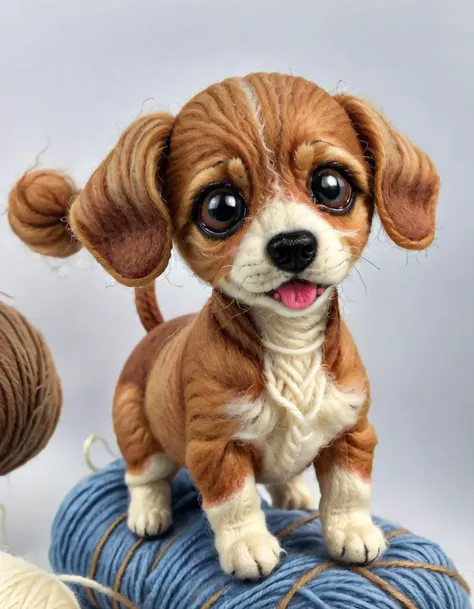 w00len <lora:WoolifySDXLv1:1.2>, a photorealistic close up picture of a cute Chaweenie dog made out of wool and yarn, yarn, (highly detailed:1.0),(masterpiece, best quality, realistic, detailed:1.1)