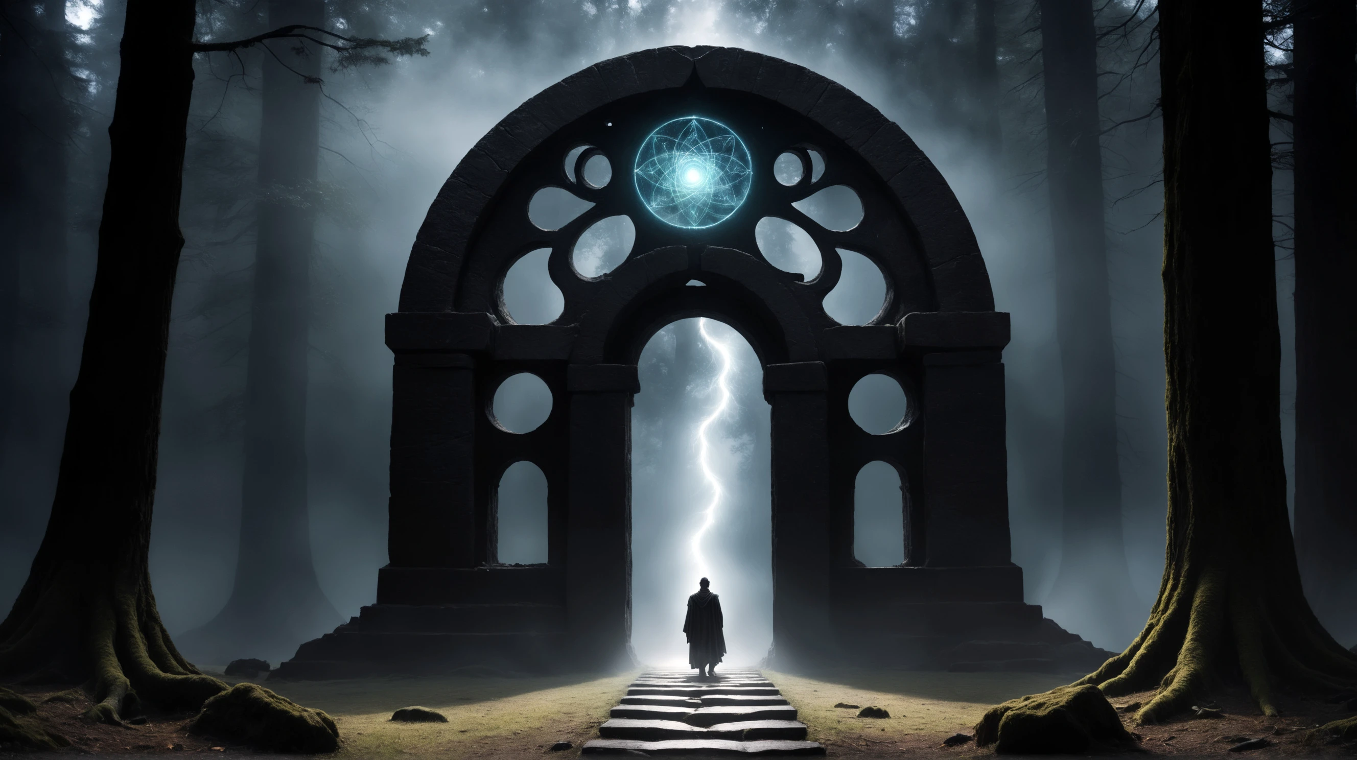 spirit of aether in untangible dream wrapped in an aura of mystical magic (of viking inspiration:0.45) opening a dark portal of void energy