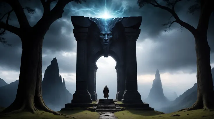 spirit of aether in untangible dream wrapped in an aura of mystical magic (of viking inspiration:0.5) opening a dark portal of void energy