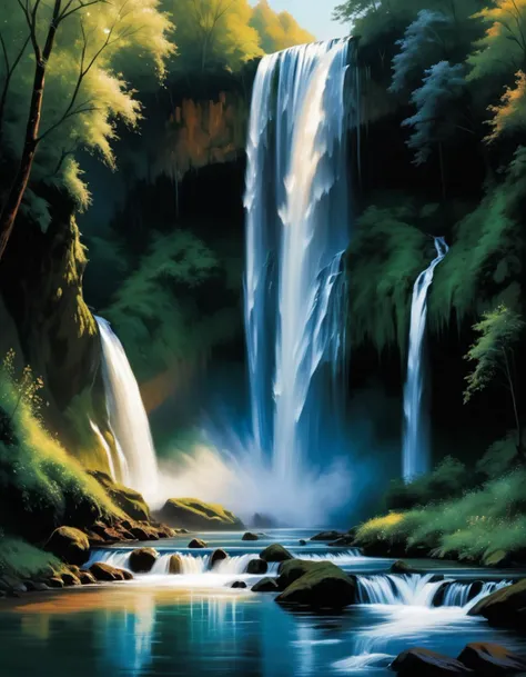 beguiling soft dazzling Impressionism waterfall Poster art Realism