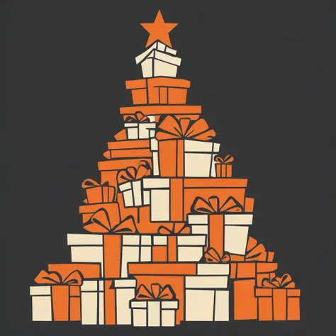 <lora:TF2_Achievement_style:1.3>, a mountain of big presents in the form of a Christmas tree with a star on top , sharp outlines, abstract, minimalistic:1.5, front view, empty background