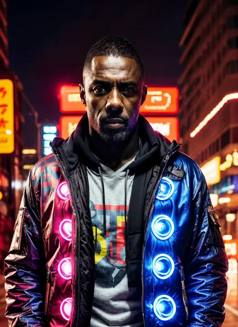 RAW photo of sks person,  muscular vanpire neon operator, cyberpunk futuristic neon, reflective puffy coat, decorated with traditional japanese ornaments by ismail inceoglu dragan bibin hans thoma greg rutkowski alexandros pyromallis nekro rene maritte illustrated, perfect face, fine details, realistic shaded,
<lora:locon_idriselba_v1_from_v1_64_32:1>, <lora:add_detail:0.7>