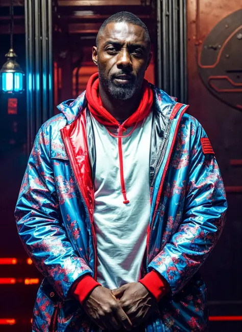 RAW photo of sks person,  muscular vanpire neon operator, cyberpunk futuristic neon, reflective puffy coat, decorated with traditional japanese ornaments by ismail inceoglu dragan bibin hans thoma greg rutkowski alexandros pyromallis nekro rene maritte illustrated, perfect face, fine details, realistic shaded,
<lora:locon_idriselba_v1_from_v1_64_32:1>, <lora:add_detail:0.7>