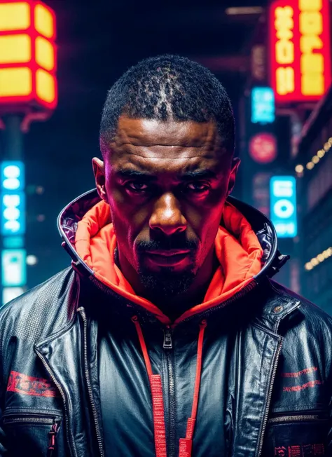 RAW photo of sks person,  muscular vanpire neon operator, cyberpunk futuristic neon, reflective puffy coat, decorated with traditional japanese ornaments by ismail inceoglu dragan bibin hans thoma greg rutkowski alexandros pyromallis nekro rene maritte illustrated, perfect face, fine details, realistic shaded,
<lora:locon_idriselba_v1_from_v1_64_32:1>, <lora:add_detail:0.7>