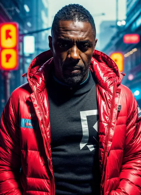 RAW photo of sks person,  muscular vanpire neon operator, cyberpunk futuristic neon, reflective puffy coat, decorated with traditional japanese ornaments by ismail inceoglu dragan bibin hans thoma greg rutkowski alexandros pyromallis nekro rene maritte illustrated, perfect face, fine details, realistic shaded,
<lora:locon_idriselba_v1_from_v1_64_32:1>, <lora:add_detail:0.7>